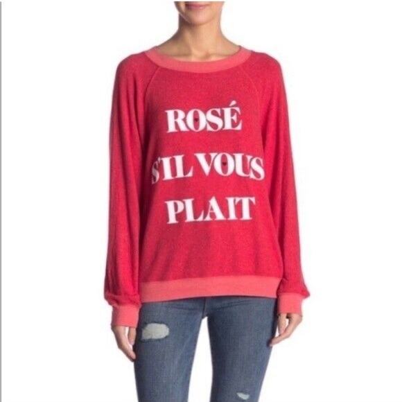 Wildfox Red Graphic crewneck Sweatshirt Rose Sil vous plait small - Picture 1 of 5